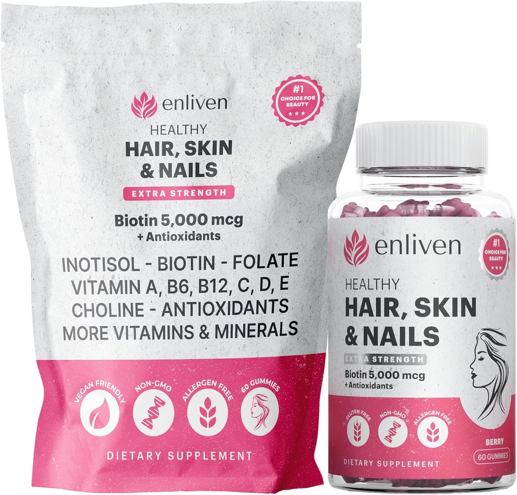enliven Biotin Gummies pentru cresterea parului si unghii puternice 