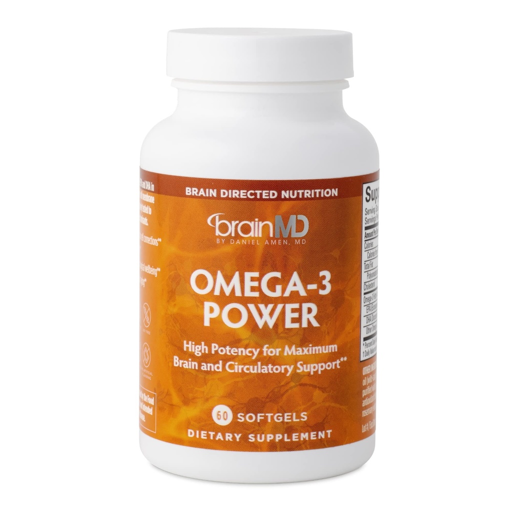 BrainMD Dr Amen Omega-3 Putere - 60 Capsule - Supliment comun și imunitar - Conține DHA & EPA - Gluten gratuit - 30 Serviri