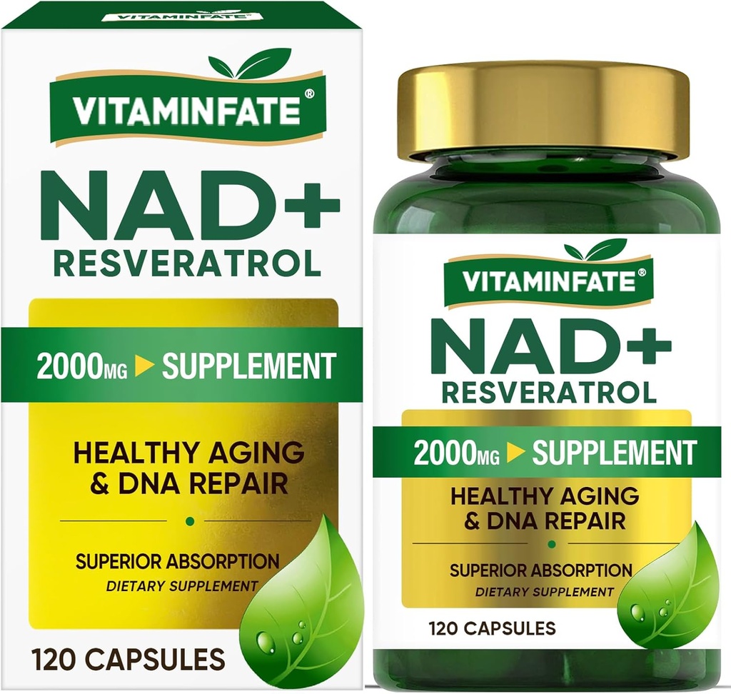 Suplimentul NAD+ 2000 mg - 120 Capsule Adevărat NAD+ & Resveratrol, Suport alternativ NMN Anti-Aging, Energie Cellulară & Reparaţii, Boost metabolic şi cerebral pentru bărbaţi şi femei