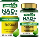 Suplimentul NAD+ 2000 mg - 120 Capsule Adevărat NAD+ & Resveratrol, Suport alternativ NMN Anti-Aging, Energie Cellulară & Reparaţii, Boost metabolic şi cerebral pentru bărbaţi şi femei