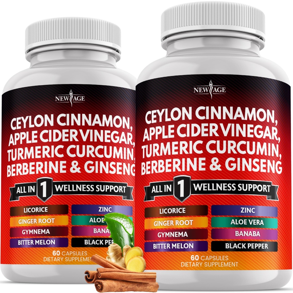 Ceylon Scorțișoară, Turmeric, Oțet de cidru de mere, Ginseng, Aloe Vera, Berberine Plus Banaba, Root Ginger - 120 Conte