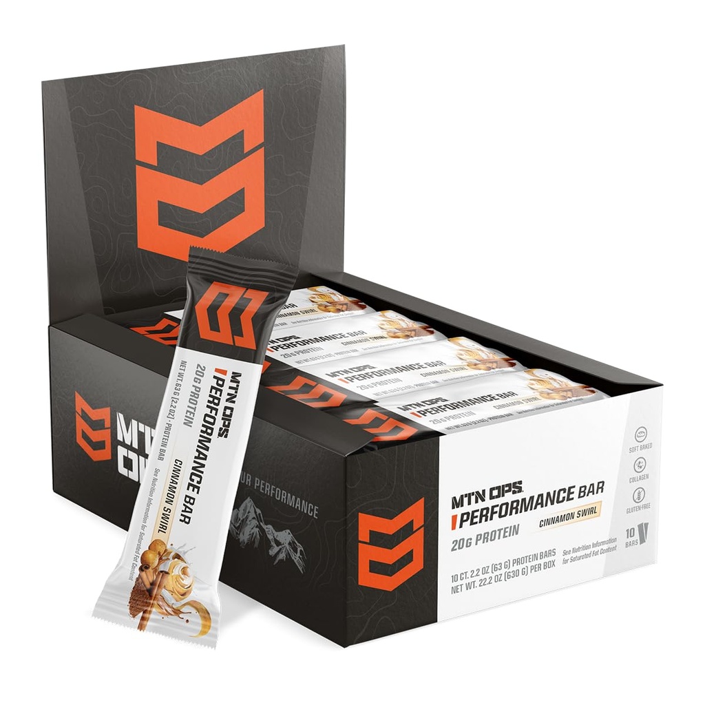 MTN OPS Scorțișoară înghețată Baruri Proteine Swirl, Proteină mare cu Whey Izolate & Whey Concentrat și Colagen, Zahăr scăzut, Gluten gratuit, 10 Conte