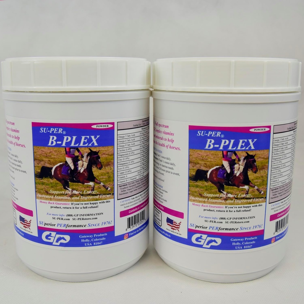 SU-PER B-Plex pulbere vitamine equine - complet B-complex vitamine de cai si minerale supliment - Hooves sanatoase, Red Blood Celule, Cai calmant pulbere - 2.5 Lire, (2 ambalaj)