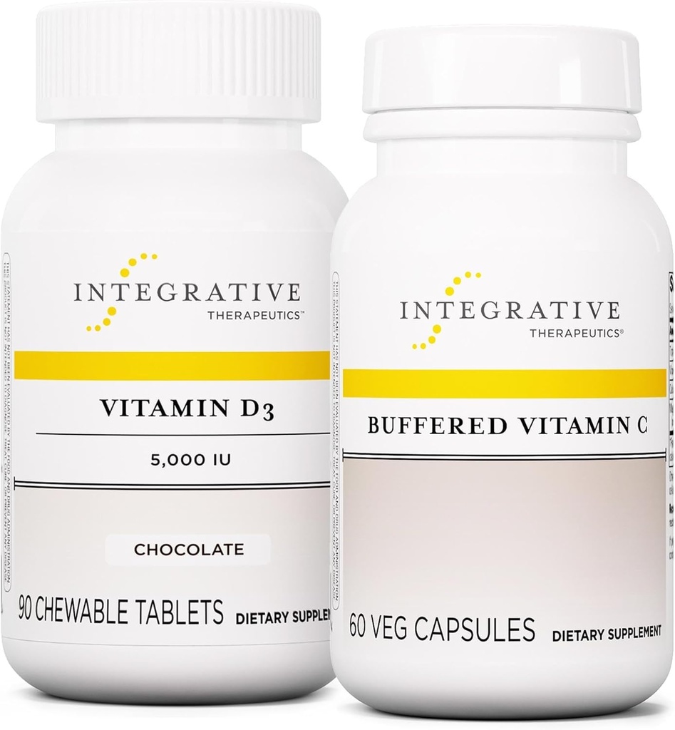 Terapice integrate Bundle cu vitamina Buffered C 1000 mg, 60 capsule & Vitamina D3 125 mcg, 90 Masticabile - Vitamina Buffered C pentru suport antioxidant * - Vitamina D3 pentru a sprijini sănătatea