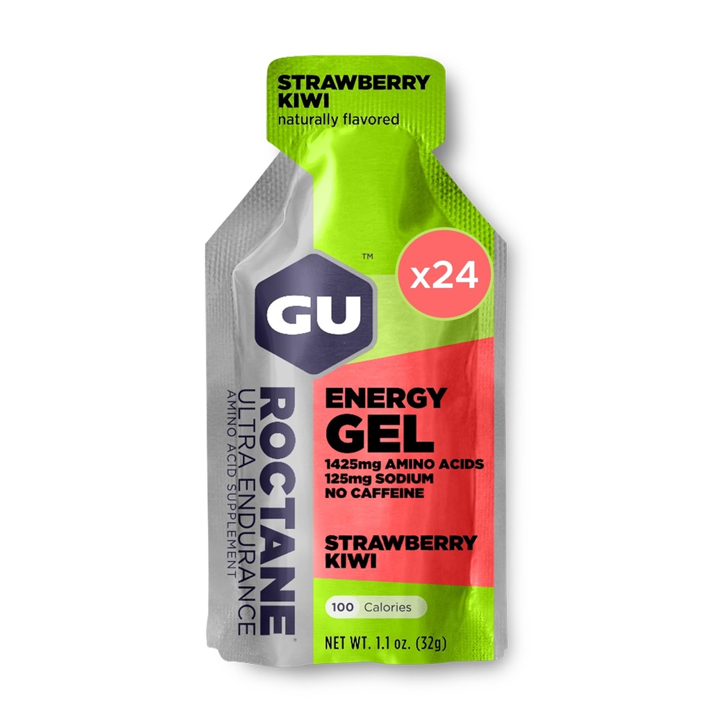 GU Energie octanică Ultra Endurance Energy Gel, Vegan, Gluten-Free, Kosher și lactate-Free On-The-Go Sports Nutrition pentru rulare, ciclism, drumeții sau schi, căpșuni Kiwi (24 Pachete)