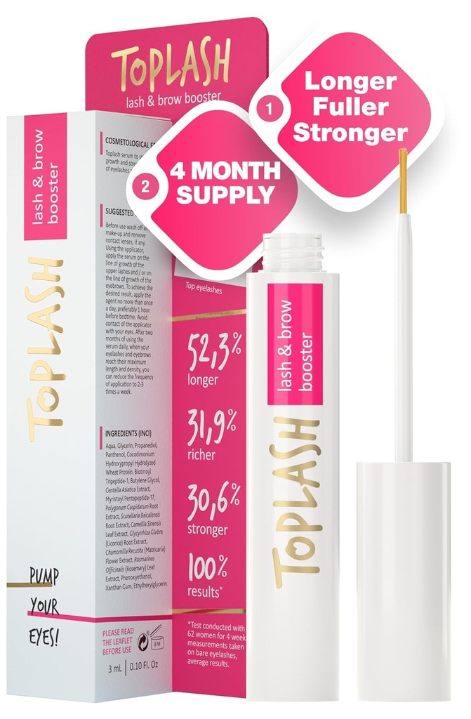 TOPLASH Ser de creștere a genelor - Formula inovatoare pentru sprâncene mai lungi, mai groase, mai pline și lași - Naturale, Cruzitate-Free & Hypoallergenice - 0.10 fl.oz.