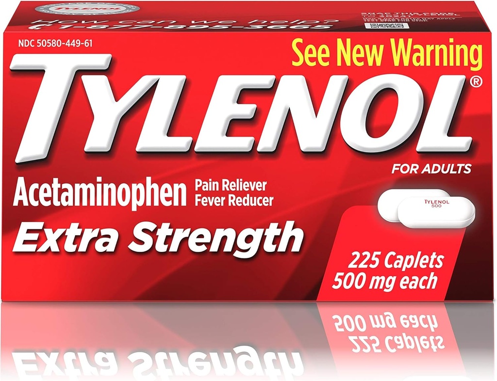 Caplete cu concentraţie suplimentară de Tylenol cu acetaminofen 500 mg, Reductor de durere şi febră, pentru durere de cap, durere de spate şi durere menstruală, 225 ct