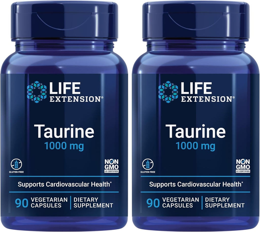Extensie de viaţă Taurină, supliment pur cu acid aminic, inimă, ficat şi creier, longevitate, muşchi şi exerciţii fizice, 1000 mg doză, non-GMO, gluten-free - două cutii - 90 capsule vegetariene x 2