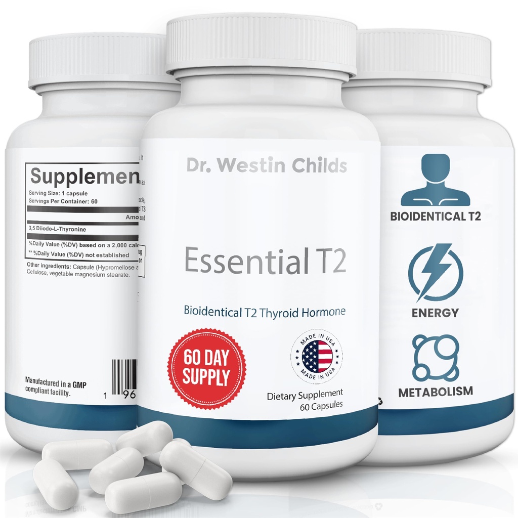 Dr. Westin Childs Essential T2 - T2 Suplimentul suport tiroidian cu Bio-Identica 3,5 Diiodo-l-thironina pentru Hipotiroidism, Hashimoto's, tiroidectomie & Rai, Non OMG, 60 Day Supply