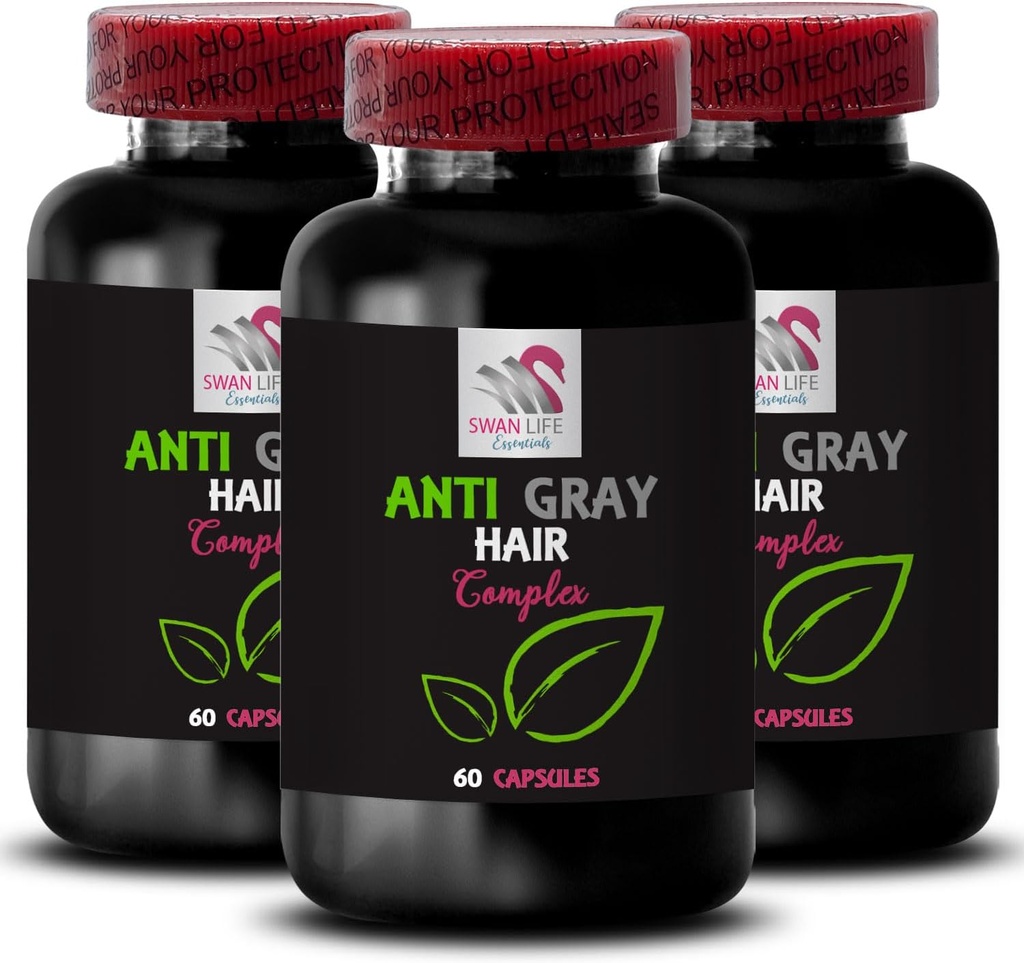 supliment anti-păr gri - ANTI GAY HAIR COMPLEX - Vibrancy boost, Parul gri inversare, Păr proaspăt nuanța, Vibrație tinerească, Culoare longevitate, Culoare luminoasă a părului, stralucirea parului 3Bot 180Caps