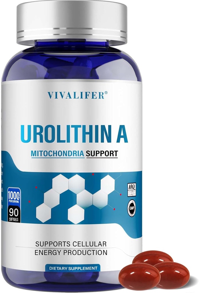 1000 MG Urolithin A Supliment, 90 Softgels Antioxidanti puternici pentru imbatranire sanatoasa si sustinere mitocondriala imbatranita, repararea celulelor