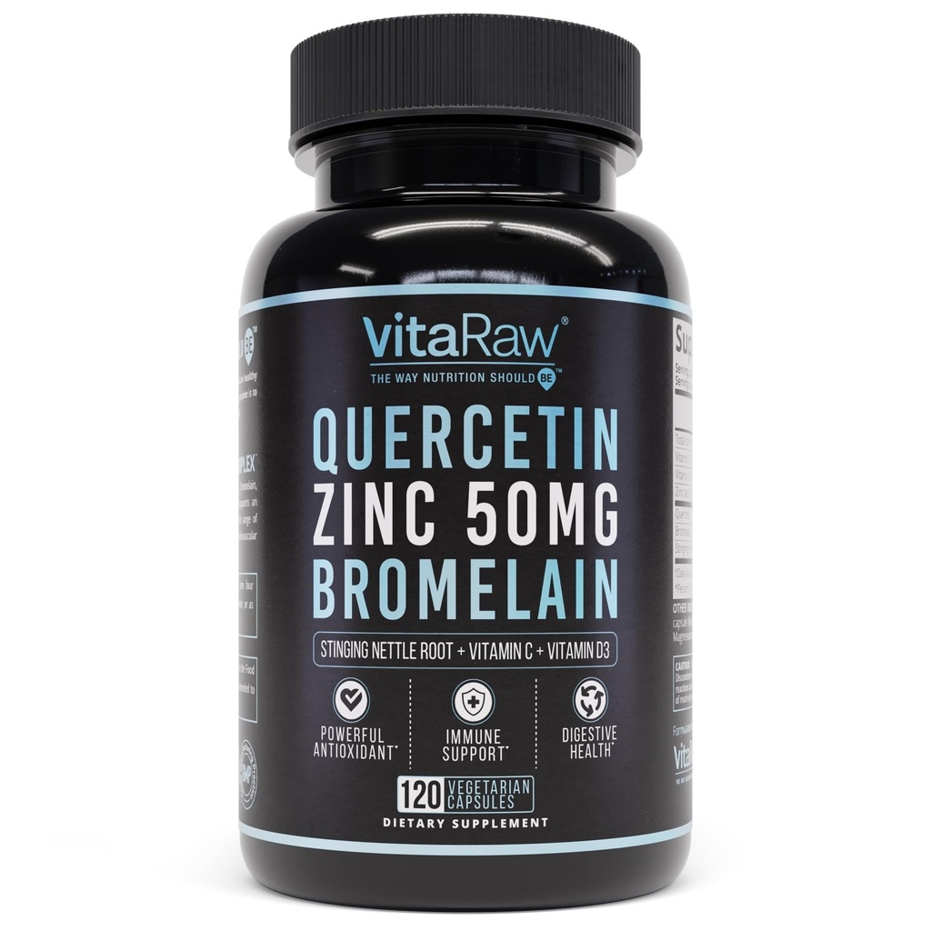 Querbetin cu Bromelain 500 mg capsule, susţine răspunsul imun, comfort comun, wellness & general - Vitamina C, zinc 50 mg, & Vitamina D3 5000 UI - Imunity Health Pills