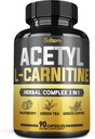 5in1 Capsulele complexului Acetil L-Carnitina - 2600 mg zilnic - corp, Brain & Imuna de sprijin pentru sanatate - Acid alfa lipoic combinat, Ceai verde, Ceai de cafea verde si Cetone de zmeura - 90 Conte pentru 3 luni