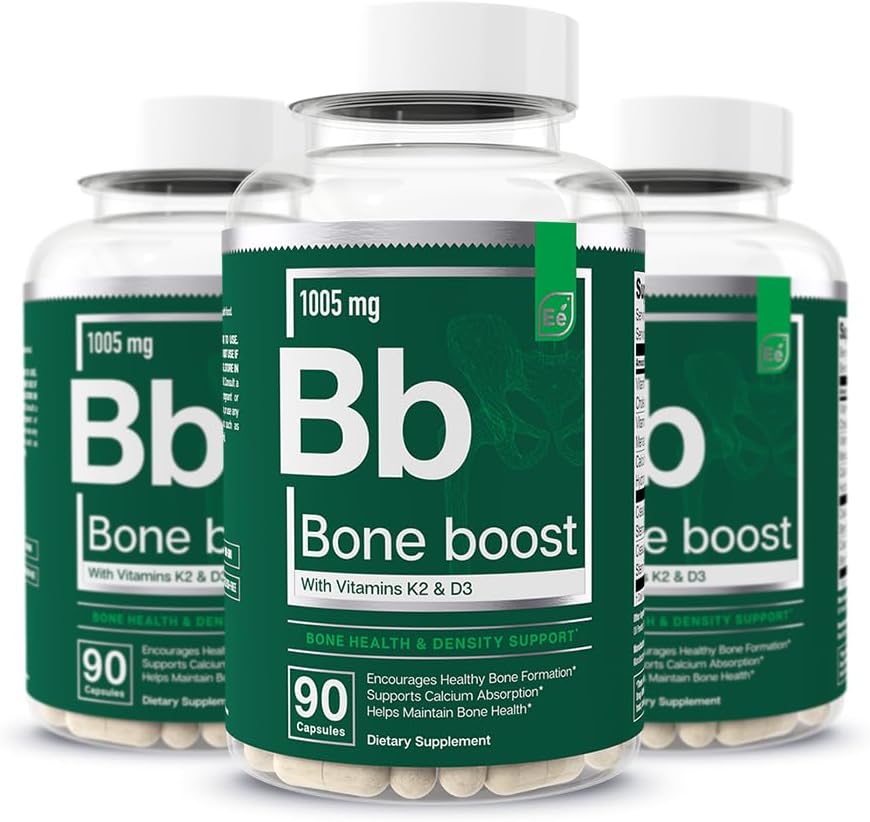 Elemente esenţiale Boost Bone Health Supliment - Suport osos şi Supliment de calciu cu vitamina D 3, K2, Cissus Quadrangularis pentru puterea osoasă - 270 capsule (90 zile de aprovizionare) (3-Pachet)