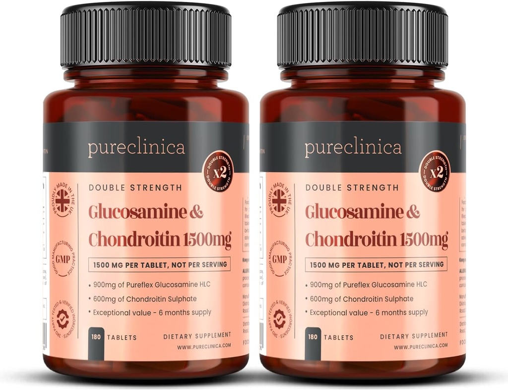 purclinica 1500mg Glucosamină HLC şi Chondroitin x 360 comprimate (2 flacoane de 180) - 12 luni de aprovizionare. Cel mai eficient şi bioactiv: Chondroitin 90%, Glucosamină HCL 83,1%