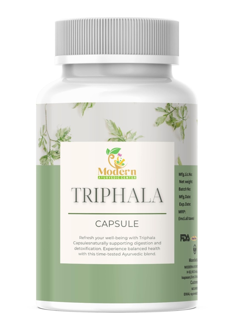 Capsulele de Triphala 120 pentru suport digestiv, Beneficii de boost imunitar & antioxidant 100% Amestec de plante Amla, Haritaki & Bibhitaki promovează sănătatea gută (120 capsule)