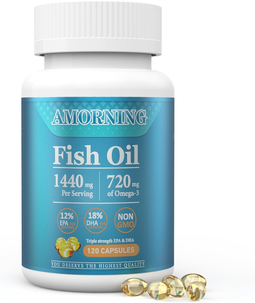 Fish-Oil Omega3-EPA DHA-Supplement Burpless-Softgels - 120Capsules 1440 mg per Serving Mini Dimensiune suport cardiac sănătos Acidi grasi Ajuta la mentinerea nivelului sanatos de trigliceride