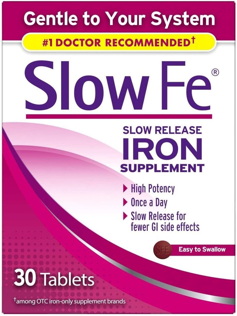 Slow Fe Slow Release Supliment de fier - 30 comprimate, ambalaj cu 4 comprimate