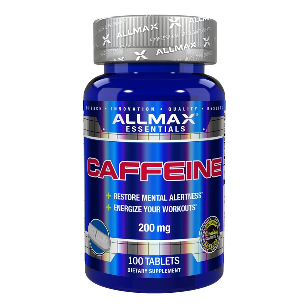 ALLMAX Pastile de cafeina nutritie, energie sustinuta & Pre - Antrenament concentrat mental, Absorbare rapida & Vegan, 200 mg, 100 comprimate