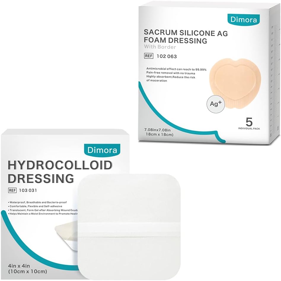 Hidrocoloid Wound Dressing, 10 Pack Ultra Thin 4" x 4" + Ag Silver Sacrum Wound Bandaje dressing Silicon Linie adezivă 7"x7"