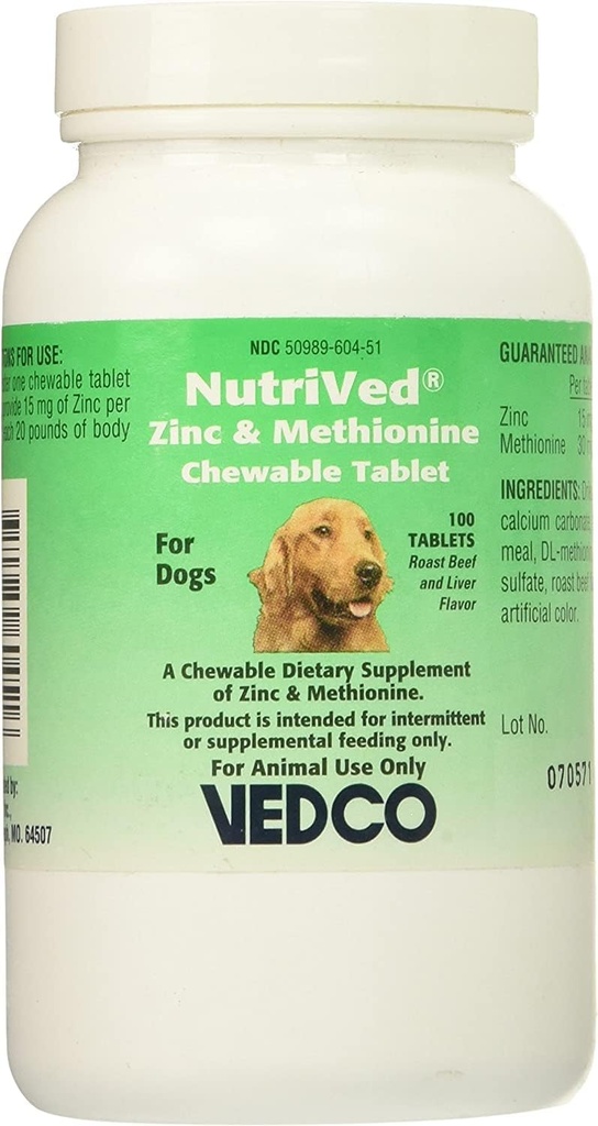 NutriVed Zinc & Metionina comprimate masticabile pentru câini (100 număr)