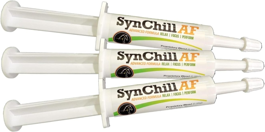 SynChill AF calmant Gel pentru cai nervosi - servire single - Formula avansata cu L-Theanină, Potenta crescuta, 100% Supliment natural, Dispozitie & Suport de încredere pentru cai - 3 ambalaj