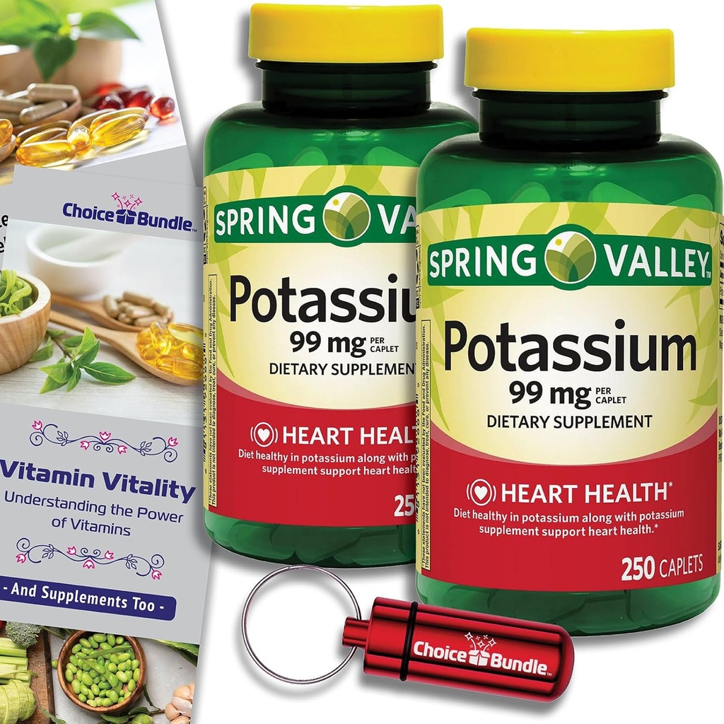 Alegerea Bundle Spring Valley Potasic Heart Health Dietary Supliment Caplets 99 mg 250 CT 2 pk (500 Total) + 