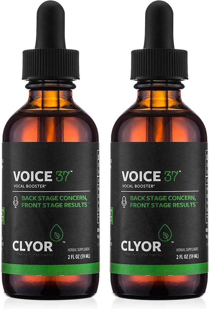 CLYOR Voice37 - Cântăreții Remedii vocale - 2 Pack All Natural Herbal Vocal Booster Formula pentru a lubrica Soothe and Relieve Hoarseness Dry Itchy Throat - Consolidarea cântând și vorbind - 2 oz - VOICE37