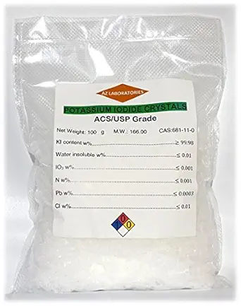 Iodură de potasiu, grad USP 100 grame. Cristale fine Pulbere