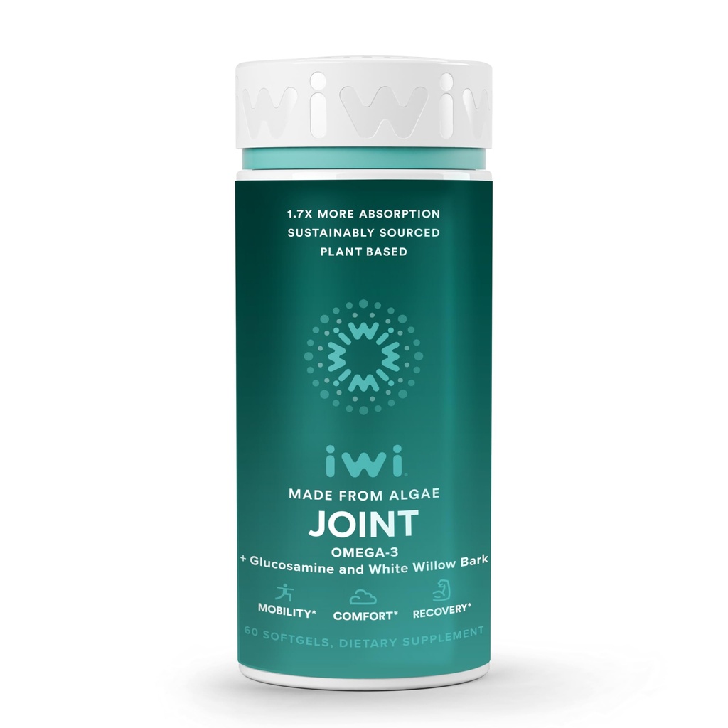 Iwi Life Joint Omega-3, 60 Softgels (30 Servings), Plant-Based Algae Omega-3 cu Glucosamină, Mobilitate Supplement Dietary Supplement, Krill & Fish Oil Alternative, No Fishy Aftergust