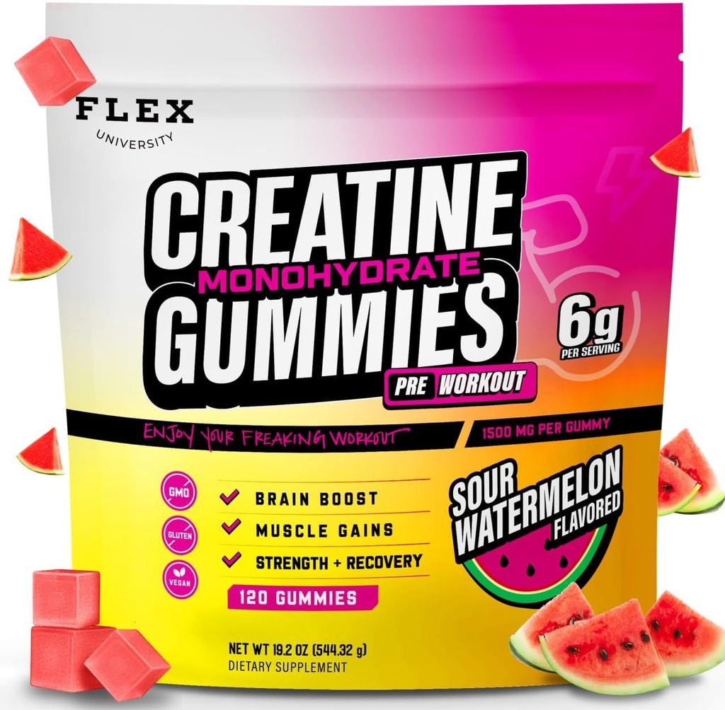 Creatine PreWorkout Gummies for Men Women 6g, Creatine Monohidrat Pre Post Workout Recovery Muscle Building Supplement Proteine Chembables, Vegan Pepene verde Creatina Gym Gym Booty Gains (120 Ct)