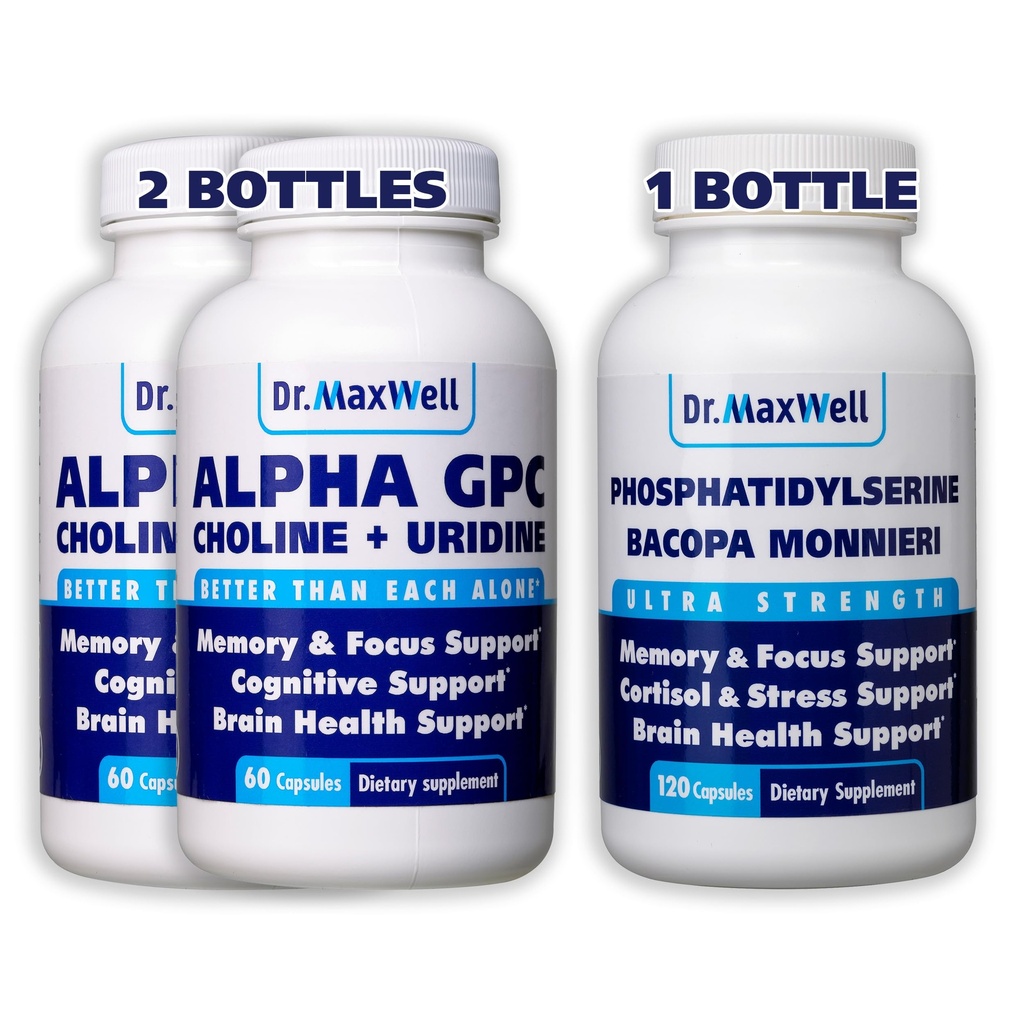 Alpha GPC & Uridină 2X 60 Capsule + Fosfatidilserină & Bacopa 1x 120 Capsule, 2 luni Aprovizionare