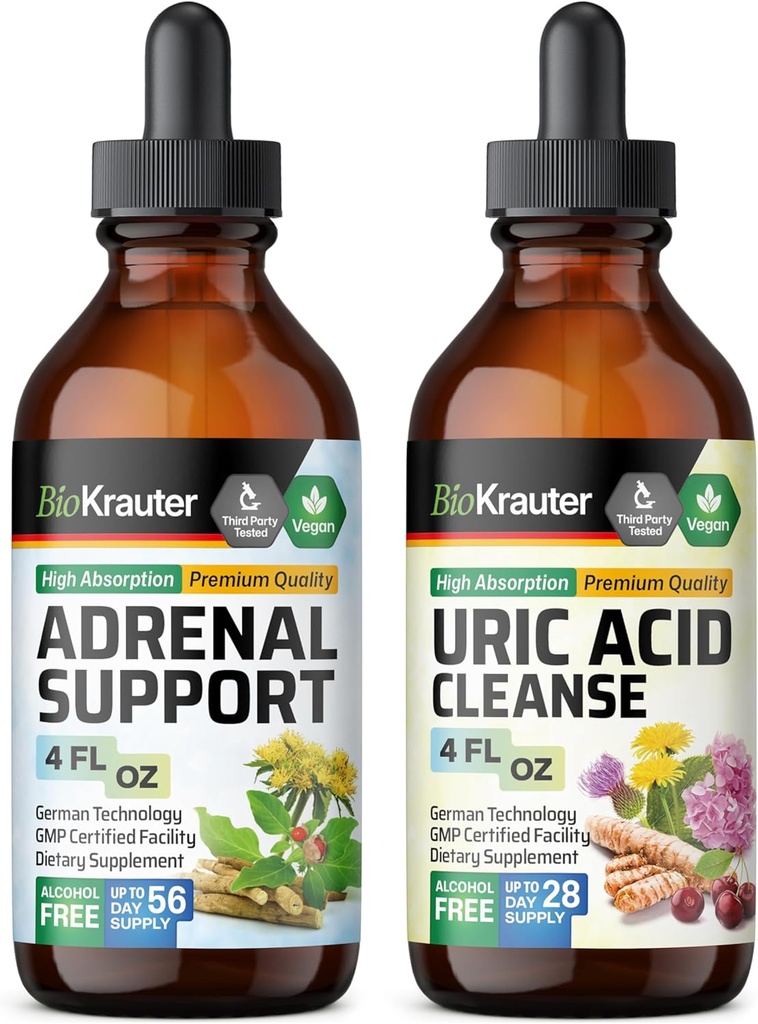BIO KRAUTER Suport adrenal Tinctură 4 Fl. Oz. & Suport acid uric Tinctură 4 Fl. Oz.