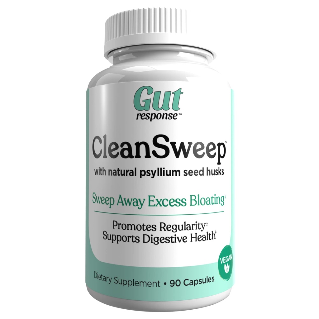 CleanSweep Capsule, Sprijină Mişcări intestinale sănătoase, Suport Digestive de sănătate, Promovează Regularitate, Seed Husk Psyllium Natural, Suplimentul Daily Fiber, 90 Capsule, 90 Serviri
