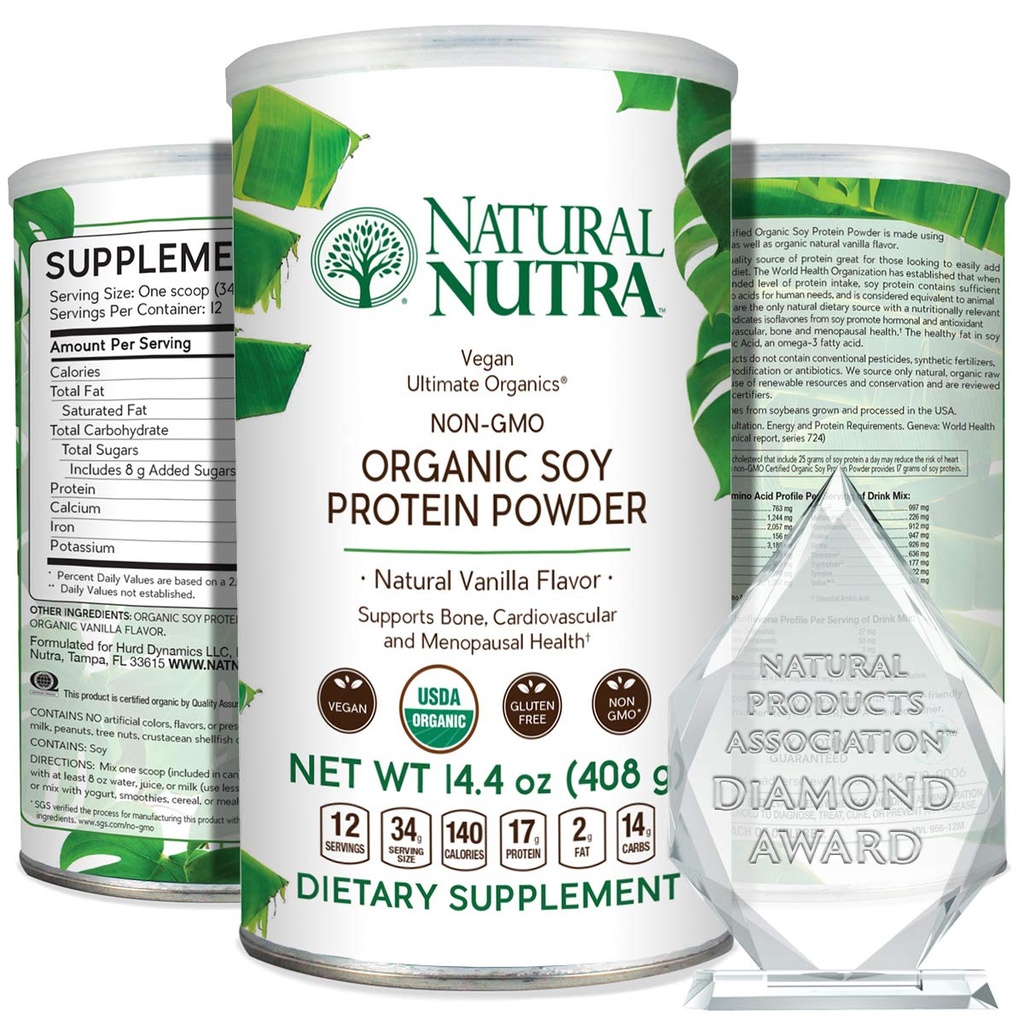 Natural Nutra Organic Vegan Plant pe bază de Soy Proteine Source Powder, Suport Midlife Transition, Sprijină Oase și Îmbunătățește Sănătatea cardiovasculară, Gluten gratuit, Non OMG-uri, Sugar-Free 14,4 OZ.