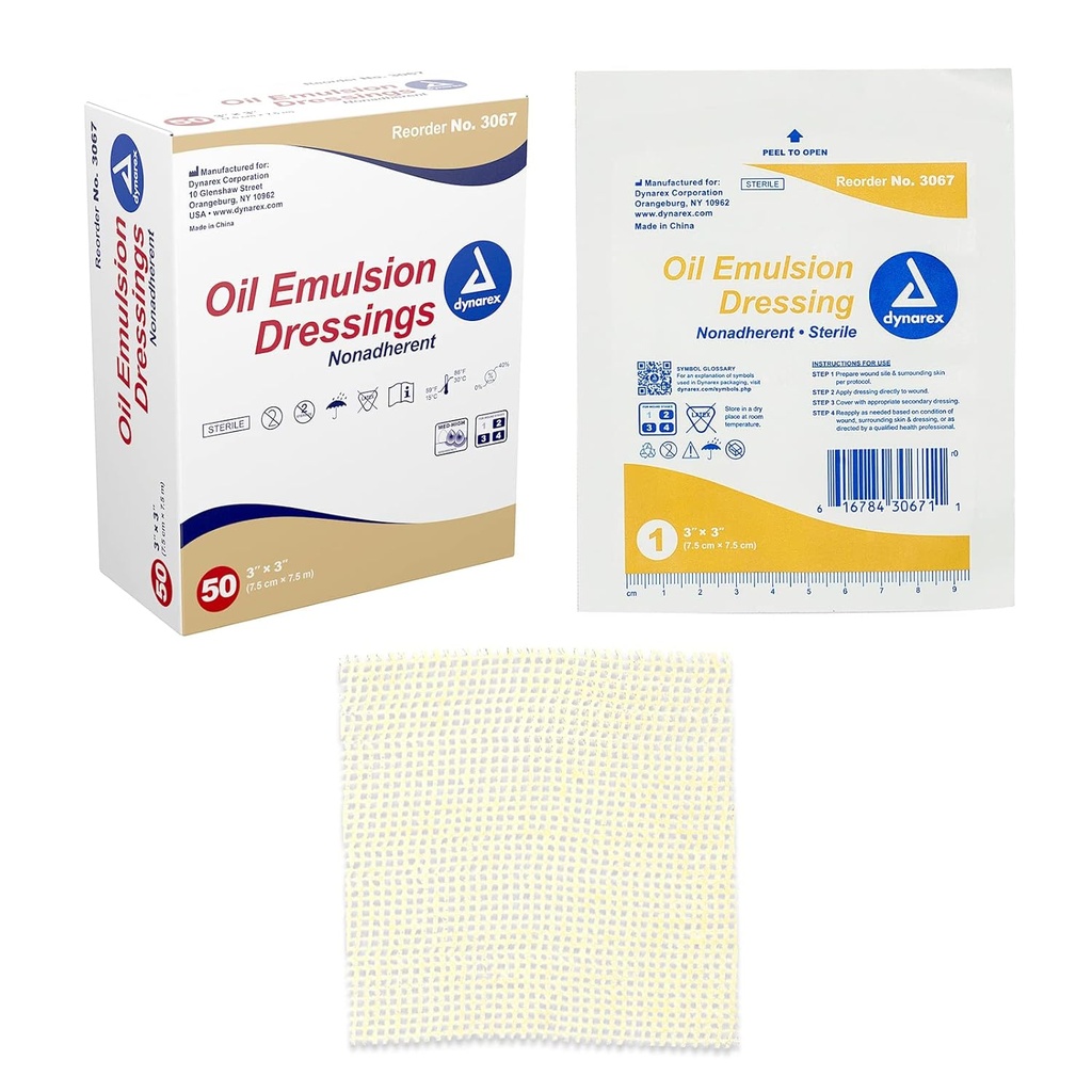 Dynarex Oil Emulsion Dressings, Wound Care, Ab vulgaris, 3 