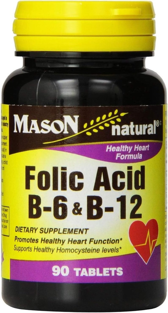 Mason Natural Folic Acid, B-6 & B-12 Tablets 90 ea (Pachet de 2)