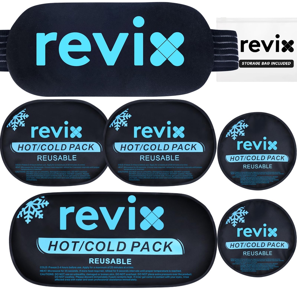 Pachete de gheaţă REVIX pentru leziuni Reutilizabile, 5-Piece Set cald şi rece Gel pachet de gheaţă pentru articulaţii, musculare, post-recoltare de lucru, Pachete de răcire reglabile şi flexibile pentru genunchi, spate, arme şi gât
