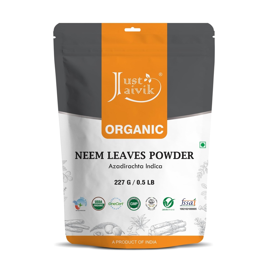 Doar Jaivik 100% Organic Neem Frunze pulbere - USDA Certified Organic, 227 GMS / 1/2 LB Pound / 08 Oz - Azadirahta Indica - Promovarea parului sanatos si piele curata (un USDA Organic Certified Herb)
