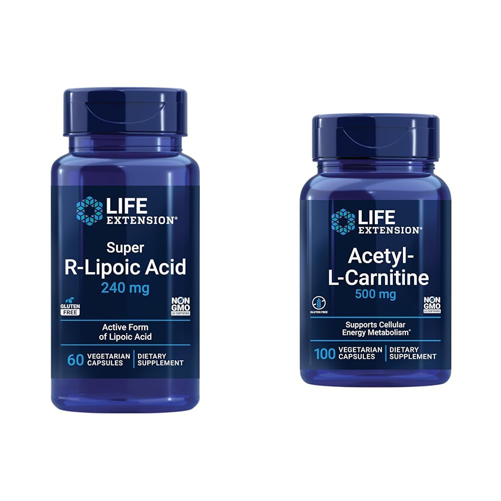 Life Extensie Super R-Lipoic Acid 240mg și Acetil-L-Carnitina 100 Capsule - Cellular Energy and Brain Health