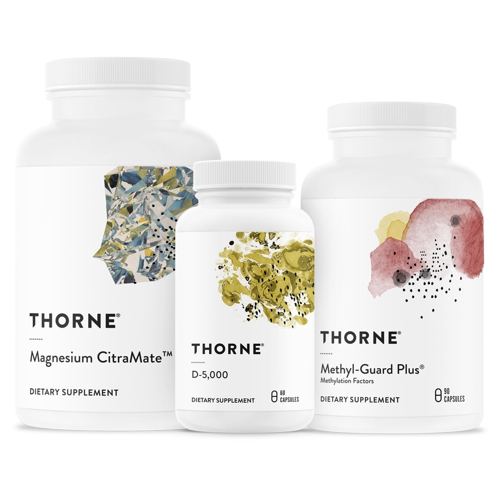 THORNE - Essential Wellness Trio - Suport de metilare + Magneziu CitraMate + Vitamina D-5000-60 Servings