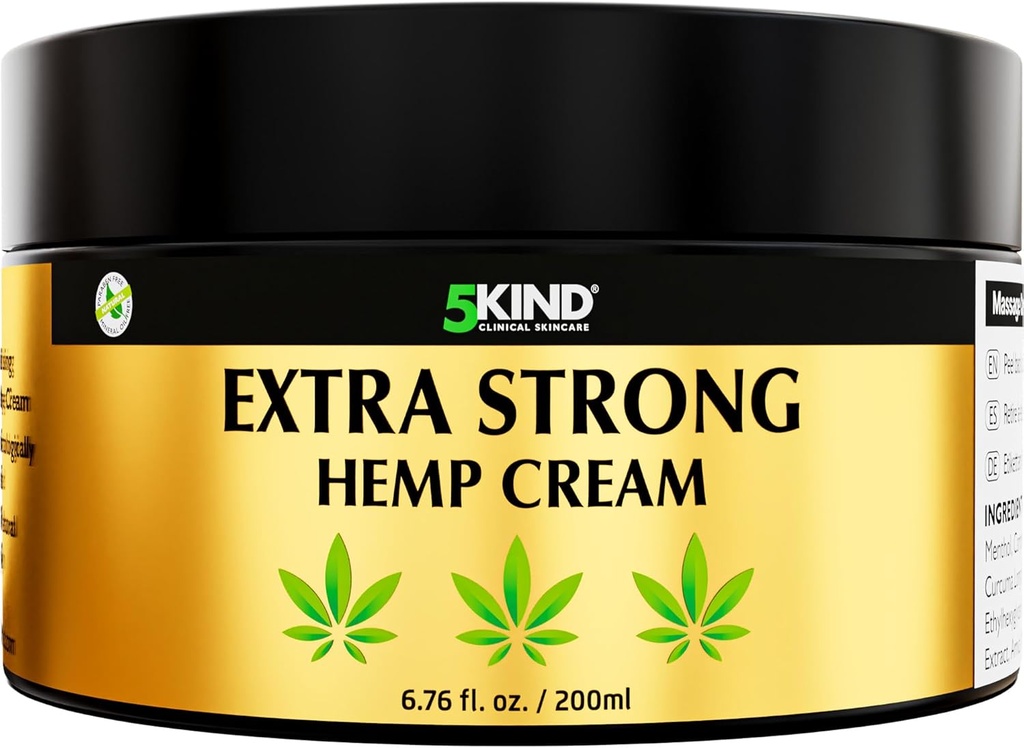 5 kind Extra Strong Crema Hemp 6.76 fl oz- Putere maxima - Natural Soothing Relief Cream comun - Rub musculare pentru spate jos, articulatii, gat, genunchi & umeri