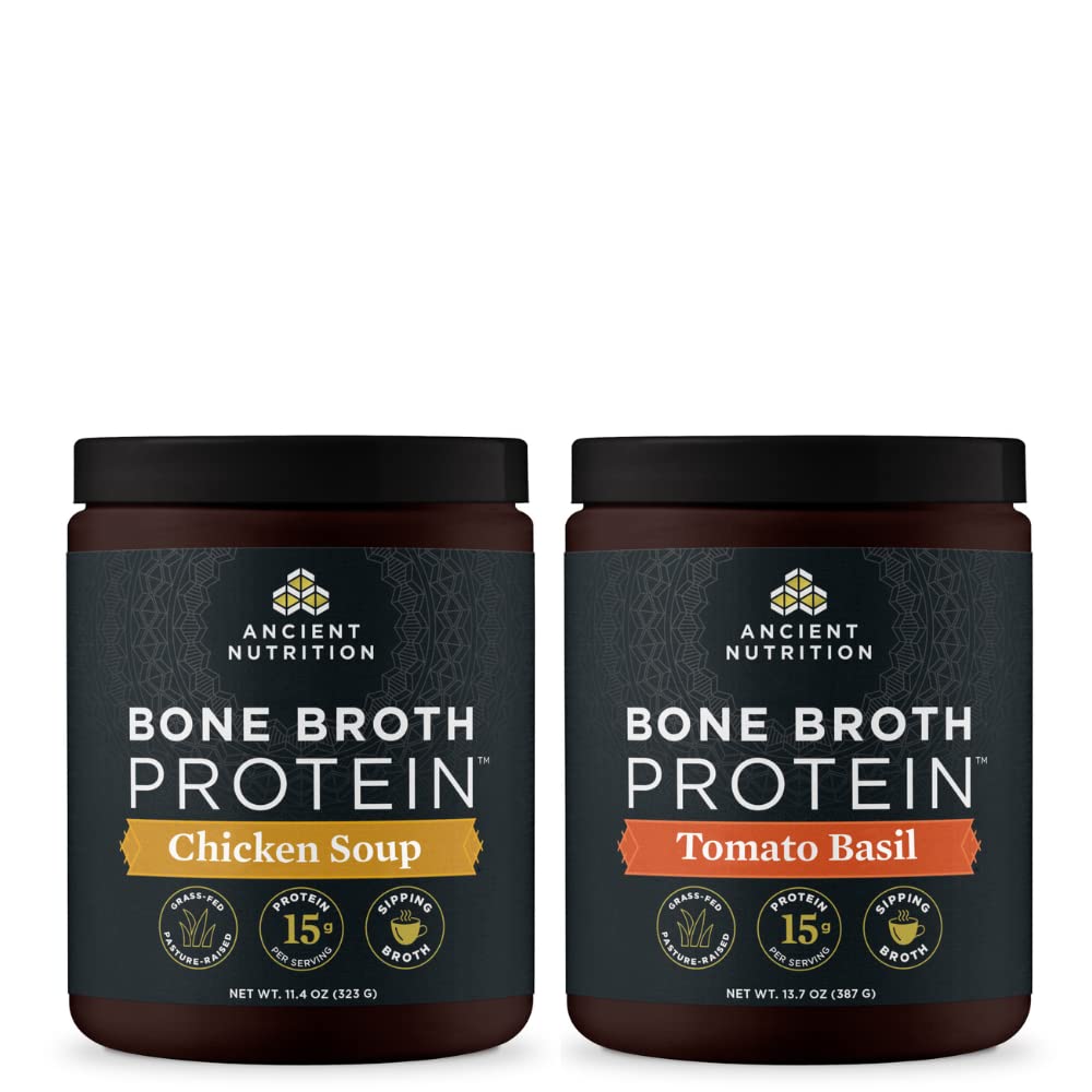 Nutritie antica Pudră de proteine de Broth Bone, Supa de pui, 15 Serviri + Bronth Proteine Pulbere, Rosii Basil, 15 Serviri