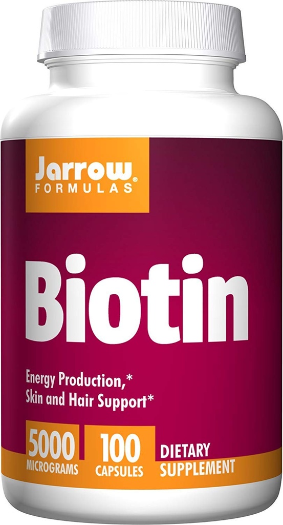 Jarrow Formulas Biotin 5000 mcg - 100 Veggie Caps, Pachet de 2 - Suporturi pentru cresterea pielii si parului, fatidic metabolice si productia de energie (ATP) - 200 Serviri totale