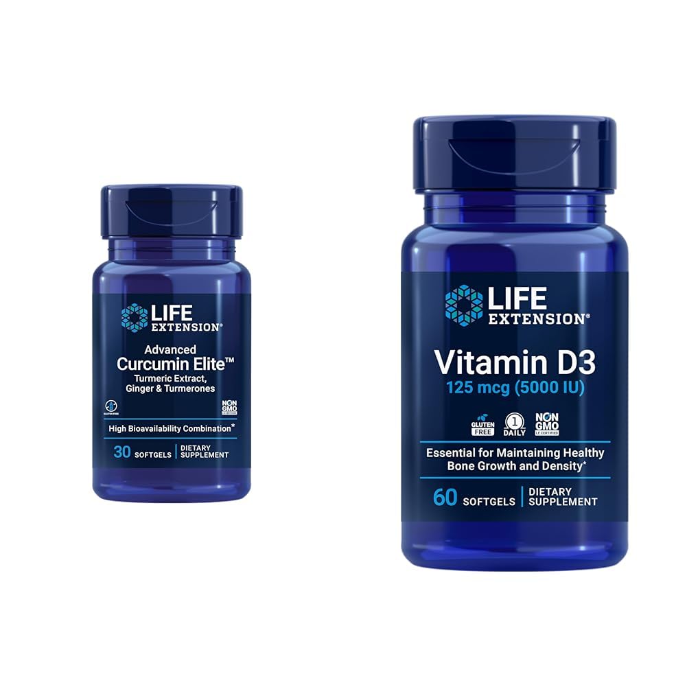 Extensie de viaţă Curcumin Elite Extract de ghimbir Turmeric & Vitamina D3 5000 UI Softgels - răspuns imun inflamator sănătos şi sănătatea creierului osos - 30 & 60 Conte