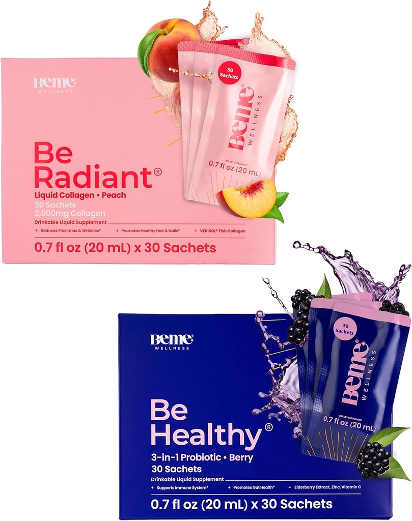 BeMe Beradiant & BeHealty Bundle - Colagen lichid și suplimente probiotice lichide