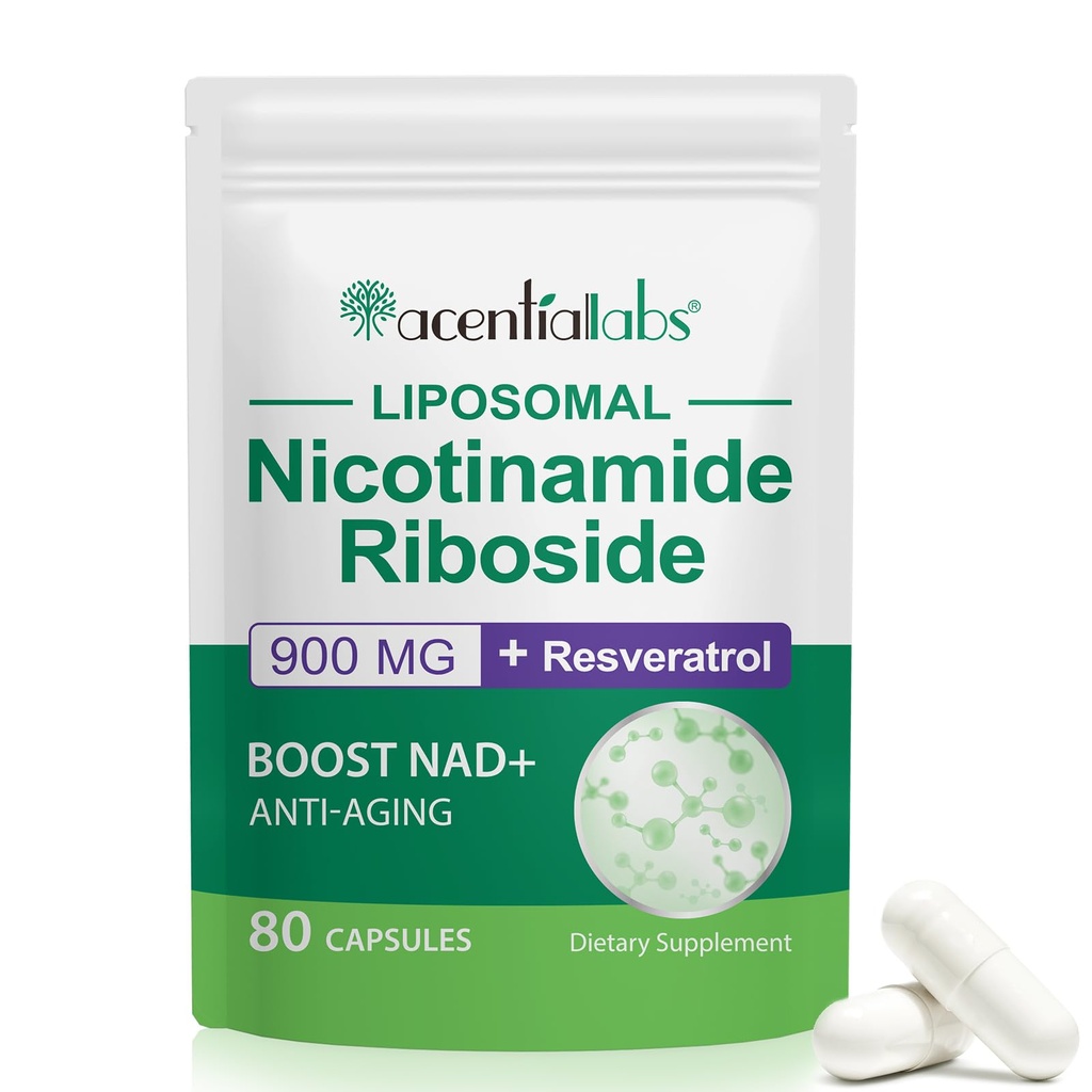NAD Nicotinamidă Ribozidă Resveratrol 900mg, NAD Supliment de sprijin de sănătate celulară, Anti-Aging, Energie, Focus - 80 capsule