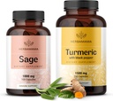 HERBAMAMA Sage and Turmeric Kit - Bundle of 1000 mg Sage Leaf & Turmeric Curcumin Capsules - Vegan, Non-GMO, Gelatină-Free - 2 Pack