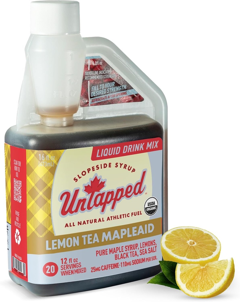Ceai Lămâie Mapleaid - 20 Serviri 16 fl oz vrac Sticla Organic Maple Syrup, Lemon Juice & Black Ceai combustibil de funcționare Energizant Electrolytes & Cafeina Natural Powered by Pure Vermont Maple