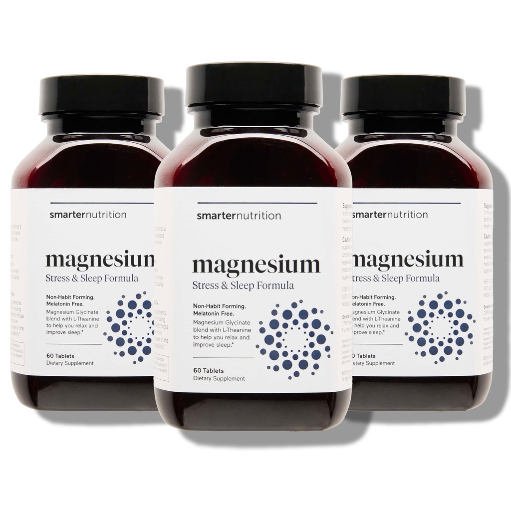 Complex de magneziu nutritiv mai inteligent - Glicinat de magneziu Chelated + Citrate, Malat pentru somn, Relaxare, Musculare & Nervi + L-Theanină dovedit clinic, comprimat non-GMO-180 [90-Day Supply]